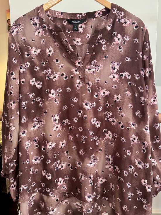 Simply Vera Vera Wang Tops - Simply Vera Vera Wang Mauve Brown Floral V-Neck Tunic